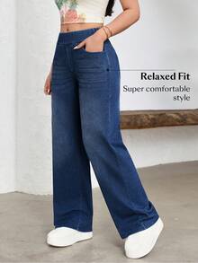 Flexra Women's Street Style Elastic Casual Sports Denim Wide Leg Pants - Dusty Blue - View 5
