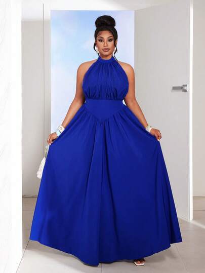 Maweii Plus Size Sleeveless Elastic Waist A-Line Elegant Romantic Dress For Women