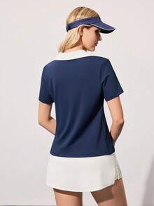 CourtClass CourtClass Kaos Polo Tenis Kasual Wanita Motif Koin Vintage Patchwork Warna Kontras - MultiWarna - View 2
