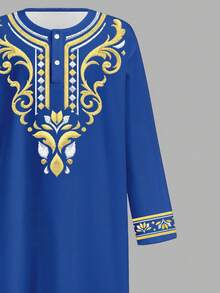 SHEIN Vintage Retro Print Loose Long Shirt, Arabic Style, Suitable For Spring And Summer, Young Boy - Multicolor - View 5
