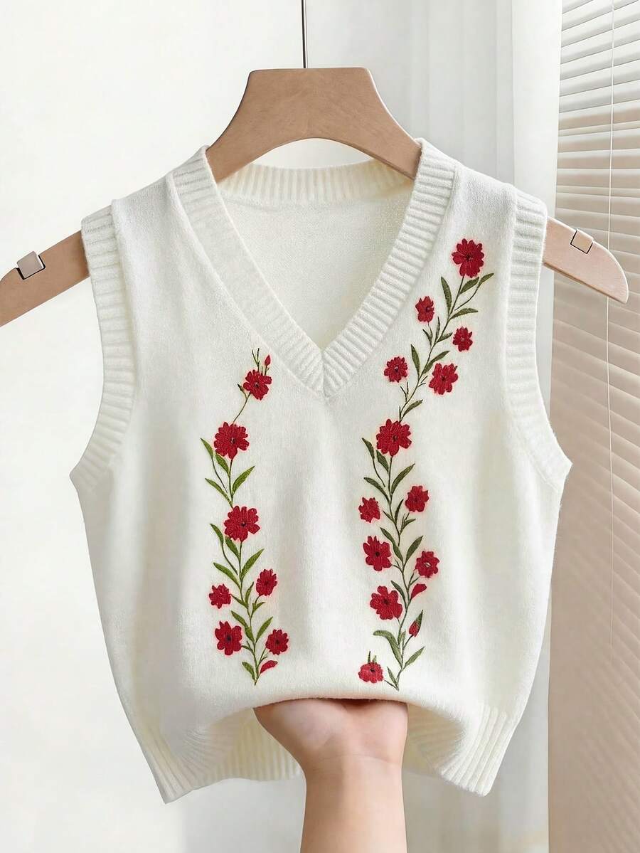 Franclia Áo vest dệt kim nữ cổ chữ V họa tiết hoa retro, thiết kế nhiều lớp, kiểu dáng mới, mùa Xuân/Hè 2025. - trắng - Xem 1