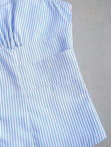 SHEIN Sweetro Áo kiểu nữ không tay cổ chữ V kẻ sọc, thích hợp cho mùa hè. - Màu xanh lam - Xem 4