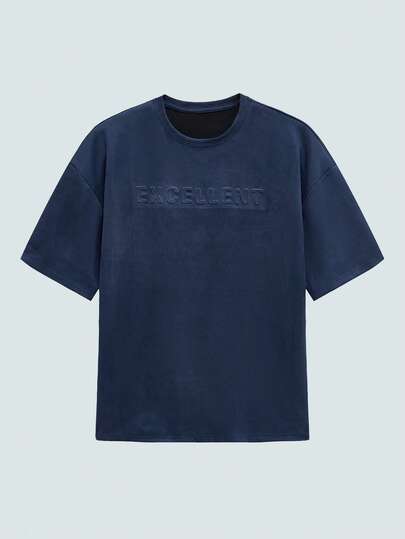 Modcrash 休闲男士短款 T 恤，仿麂皮面料，带压花图案，宽松落肩廓形，简约压花字母标志，适合日常、通勤、度假和返校穿着，非常适合男朋友/丈夫或情侣搭配超大 T 恤男士超大 T 恤街头潮流男士衬衫男士上衣超大码，适合秋季