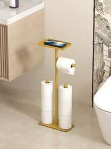 1pc Vertical Toilet Paper Holder, With Shelf Toilet Paper Holder, Bathroom Floor Standing Toilet Paper Holder, Multi Roll Paper Storage Rack, Toilet Paper Storage Rack, Suitable For Bathroom And Toilet Storage Accessories - Multicolor - View 4