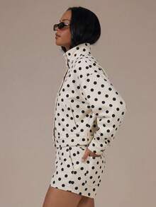 MUSERA 牛仔高领灯笼袖拉链外套，春夏可爱舒适田园风春日露珠 - 黑與白 - 查看 5