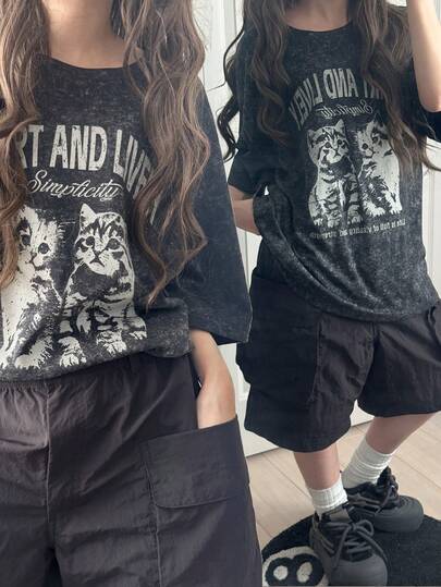 FRIFUL Women's Casual Loose Solid Color & Printed Short Sleeve T-Shirt, Versatile For Spring/Summer