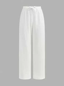 SHEIN Pantalones anchos de pierna ancha con textura blanca versátil para adolescentes - Blanco - Ver 5