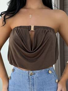 Vassilux Women's Sexy Strapless Scoop Neck Solid Color Camisole - Brown - View 4