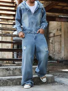 Manfinity EMRG Fashionable Hooded Denim Set - Blue - View 7