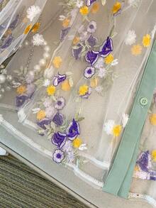GlowEve CURVE 大尺碼女款綠色兩件套，刺繡立領開襟衫，透視面料夏季熱帶茶會度假優雅高端度假穿搭 - 彩色 - 查看 7
