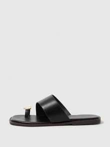 Sleekvia Ladies Comfortable Flat Wear-Resistant Versatile Metal Outdoor Flip-Flops Slippers Summer Shoes - Black - View 3