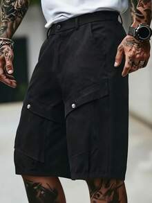 Manfinity LEGND Men's Black Retro Casual Loose Fit Versatile Summer Cargo Shorts - Black - View 1