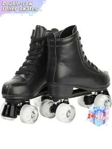Patines en línea de doble hilera para niños y niñas, patines en línea de cuatro ruedas con cordones y caña alta, adecuados para principiantes. - Negro - Ver 3