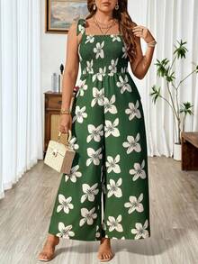Weeklong Mono casual con pliegues y estampado floral para mujer talla grande, adecuado para vacaciones y uso diario - Multicolor - Ver 5