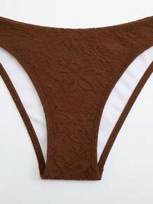 Bonvoyette Women's 3 Pieces Coffee Brown Textured Fabric Shell Trim Rope Decor Swimwear Set,Summer Boho Beach Holiday Holiday Greece Vacation Party Outfits - Brown - View 8