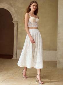 MOTF PREMIUM WOMEN'S FASHION LACE CUT FOLD PLEATED FLARED SKIRT - White - View 5