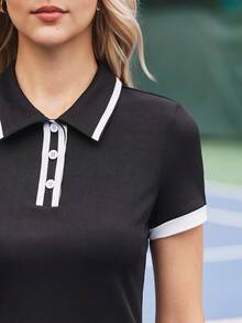 Gameset SHEIN Sport Women's Short Sleeve Contrast Color Top And Contrast Color Golf Skirt 2 Pieces Set - Multicolor - View 7