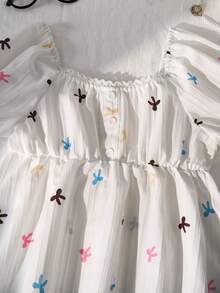 SHEIN 少女/青少年白色蕾丝蝴蝶结纹理面料度假衬衫 - 彩色 - 查看 4