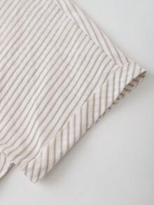 SHEIN Franclia Đầm ngắn tay kẻ sọc nhẹ nhàng dành cho nữ, kiểu dáng cổ điển, thích hợp cho mùa hè. - Màu Khaki - Xem 8