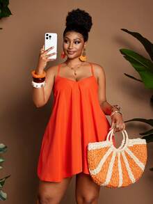 Maweii Camiseta de tirantes cruzados sexy de color naranja para mujer de talla grande, ideal para vacaciones en la playa - Naranja - Ver 4