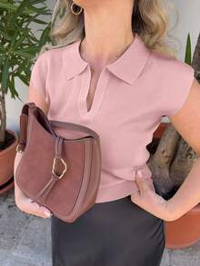 Jeta Ari 1pc Women's Solid Color Sleeveless Casual Knit Top Old Money Style Business Casual Woman Work Clothes - Pink - View 3