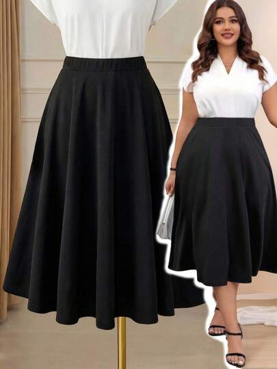 Rometta 大尺碼高腰成型裙子,帶有鈴蕾邊緣