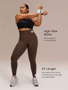 GLOWMODE Plus Size 24" Ultrafine Soft Seamless Powerful Strides Ultra-High Waist Tummy Control Scrunch Butt Lifting Leggings Running Workout Gym - Brown - View 5