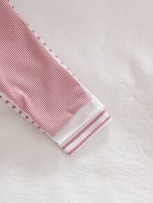 Newborn Baby Bow Decor Long Sleeve Bodysuit And Pants Set - Pink - View 6