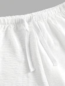 SHEIN Pantalones anchos de pierna ancha con textura blanca versátil para adolescentes - Blanco - Ver 3