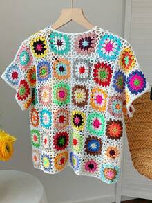 Comfortcana 多色手工钩织短袖开衫 - 彩色 - 查看 2