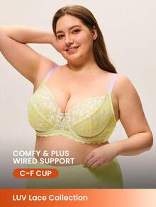 LUVLETTE Áo ngực ren không lót, thoáng khí, che phủ toàn diện, phối lưới, chi tiết khoét lỗ, màu xanh lá nhạt và tím, mỏng nhẹ, giúp thu nhỏ vòng ngực, thích hợp cho cô dâu. - màu xanh lá - Xem 1