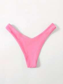 Swim Basics Women's Solid Color High Cut Bikini Bottom Pink Thong Bathing Suit For Summer Beach Vacation Holiday,Cheeky Gstring Swimwear Tummy Control Holiday - Pink - View 3