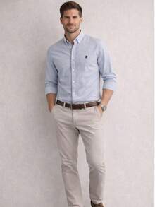 CAMISA MANGA LARGA CABALLERO  CON BORDADO CONTRASTE - Azul - Ver 3