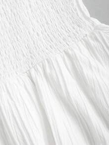 Sweetra Fashionable Minimalist Sexy Style Short Sleeve Square Neck Design, Exquisite Textured Fabric, Waist Cinching, Unique Hemline Design, Summer White New Arrival, Elegant Bombshell Party Dress - White - View 6