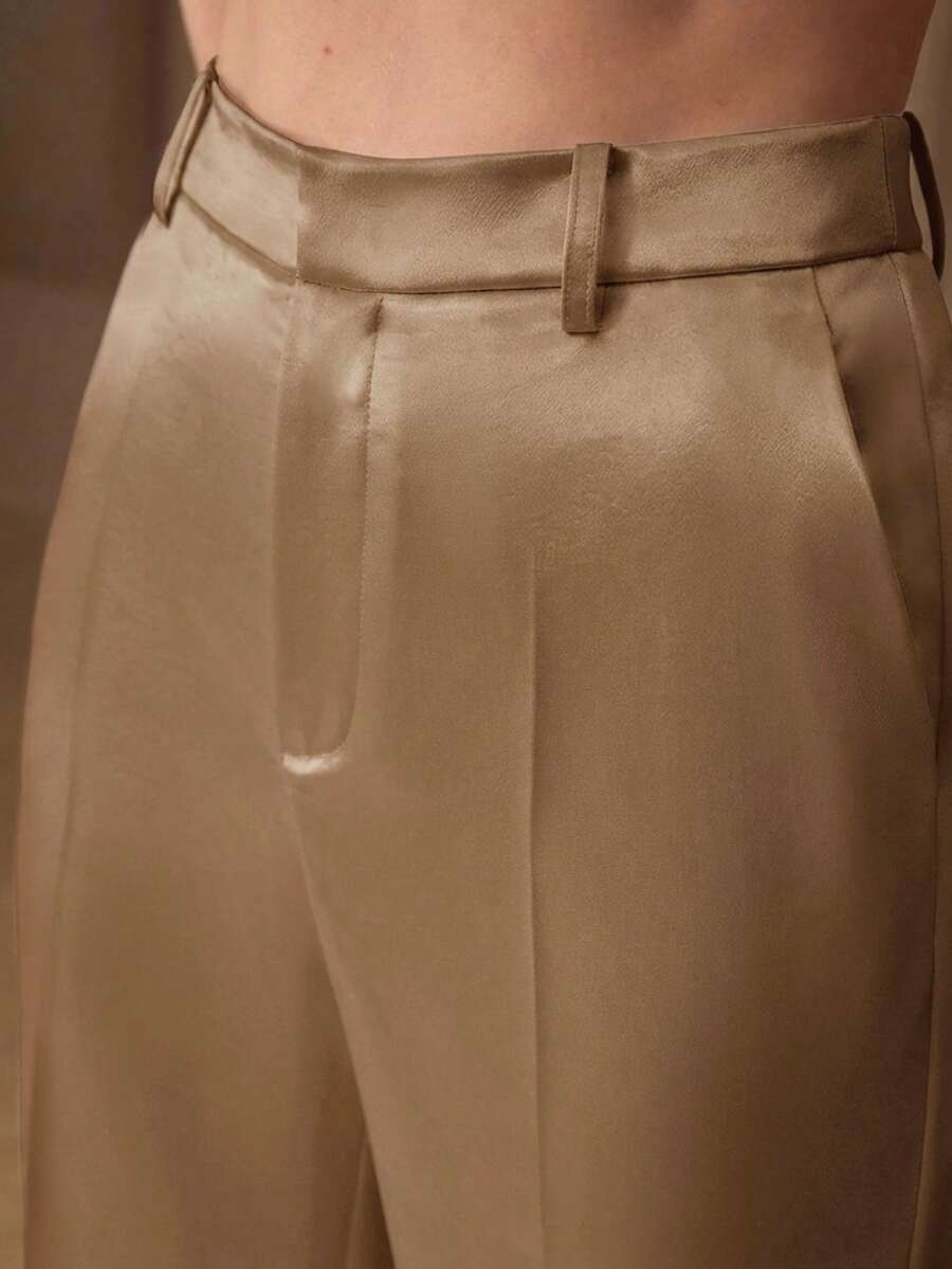 MOTF PREMIUM WOMEN'S SATIN CREPE FLARED LEG TROUSERS - Coffee Brown - View 2