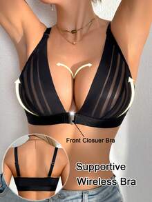 Underwear & Sleepwear 1pc Mesh Patchwork Backless Plunge Bra, Adjustable Straps, Wireless - Black - View 3