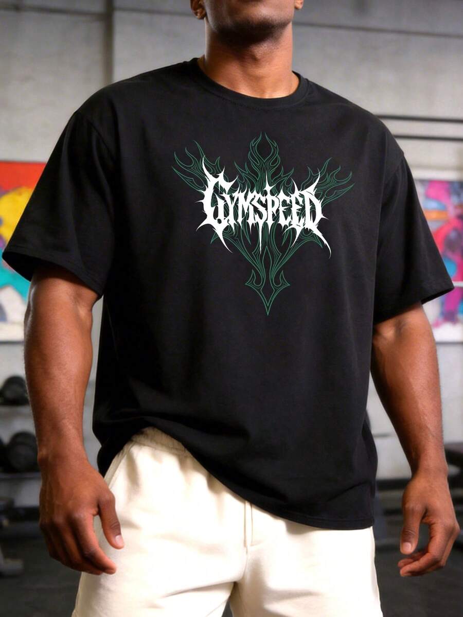 GymBeat Men's Round Neck Letter Print Casual Versatile Daily Wear & Sports T-Shirt - Black - View 1