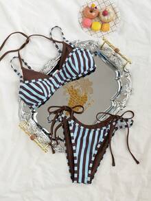 Swim SXY Bộ bikini hai mảnh kẻ sọc mới với dây đeo có thể điều chỉnh, đồ bơi đi biển dành cho nữ, thích hợp cho kỳ nghỉ xuân/hè. - Nhiều màu - Xem 2