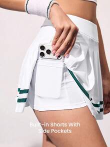 Gameset SHEIN Sport 女士撞色条纹露脐上衣和百褶迷你裙网球套装 - 彩色 - 查看 6