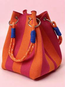 Joivida 1 pezzo Borsa a tracolla lavorata a maglia a righe, con grande capacità, adatta per le donne. Può essere utilizzata come borsa per il pendolarismo o come borsa da viaggio. È adatta per i viaggi. - Multicolore - Visualizzare 11