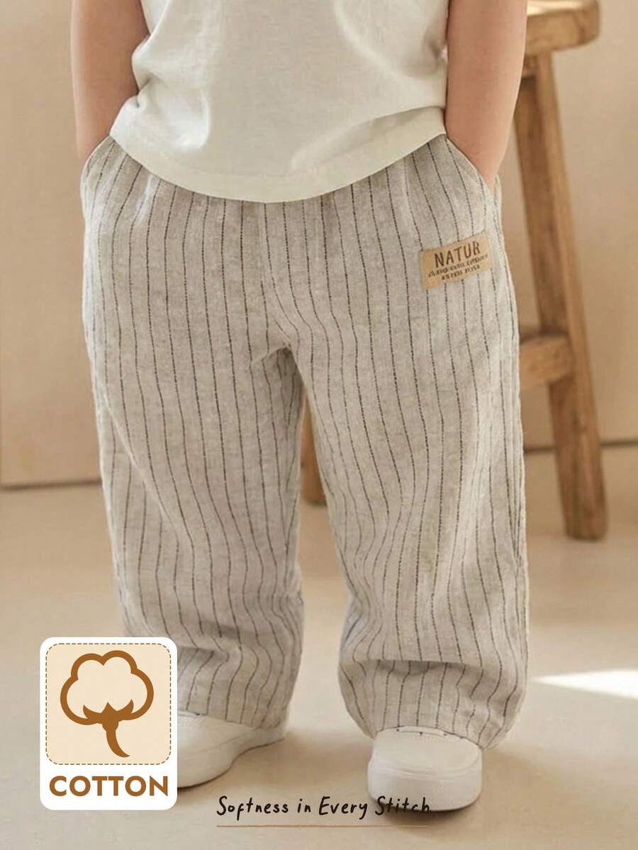 Cozy Pixies 彩色条纹装饰弹力腰休闲裤,适合年轻男童,百搭舒适,适合户外活动、派对、海滩度假等场合。 - 杏色 - 查看 1