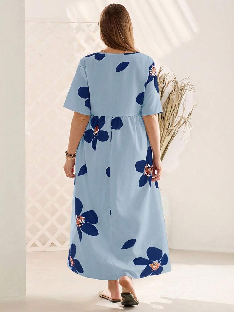 Plus Size Women Summer Casual Floral Print Short Sleeve Loose Dress Summer Dress Summer Outfits For Women Spring Clothing Spring Outfit Beach Outfits For Women Vacation Outfits Women Summer Holiday Outfits Country Style For Women Summer Dresses For Women Spring Dress Women Beach Dress Holiday Dresses Country Dress Floral Dress