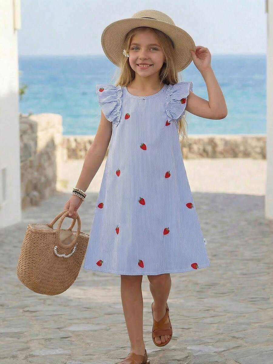 Emery Rose Kids Emery Rose Kids 女童圆领短袖荷叶边草莓刺绣休闲连衣裙,夏季女童草莓连衣裙,女童夏季连衣裙,女童草莓连衣裙,条纹草莓连衣裙,荷叶边袖连衣裙,女童夏季连衣裙,白色连衣裙,波西米亚风女童/女婴条纹草莓印花荷叶边袖连衣裙,女童条纹连衣裙,女童休闲夏季连衣裙,小女孩夏季连衣裙,女童度假连衣裙 - 白色 - 查看 1