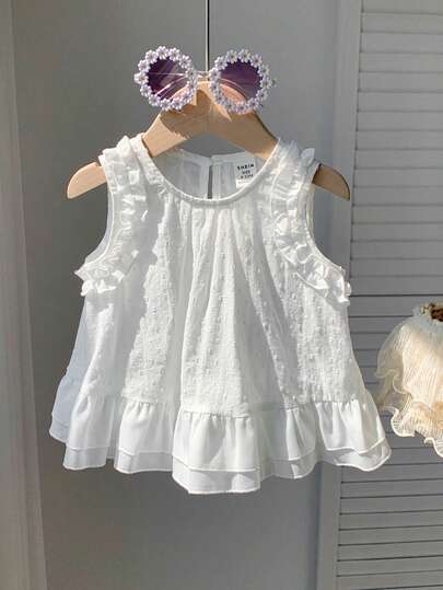 女婴休闲白色波点宽松背心