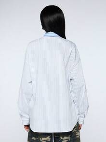 COUREZ Long Sleeve Oversized Spliced Shirt/Y2K Summer Outfits For Women Spring Clothes Vacation Tops Shirts Cute - Multicolor - View 3