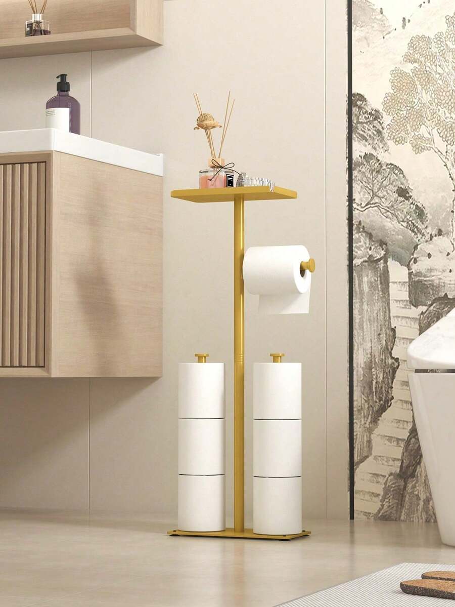 1pc Vertical Toilet Paper Holder, With Shelf Toilet Paper Holder, Bathroom Floor Standing Toilet Paper Holder, Multi Roll Paper Storage Rack, Toilet Paper Storage Rack, Suitable For Bathroom And Toilet Storage Accessories - Multicolor - View 1