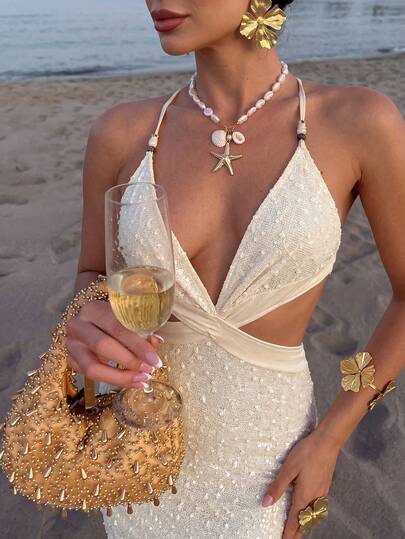 Firerie Vestido ajustado con abertura, encaje y cuentas, textura jacquard, color blanco para mujer. Vestido sexy para vacaciones, primavera/verano, atuendo de playa, para ir al trabajo, elegante, sexy, vacaciones, playa, bohemio, Hawái, festival de música, romántico, cita