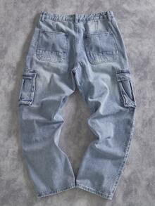 Manfinity Homme 男士休闲宽松口袋牛仔裤 - 淺色水洗藍 - 查看 6