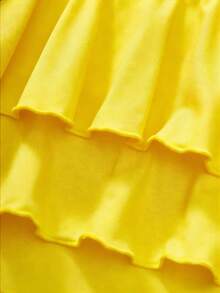 Sparklyn 少女亮黄色荷叶边吊带背心搭配柠檬印花阔腿裤套装，适合日常外出、度假、野餐和聚会。 - 彩色 - 查看 5