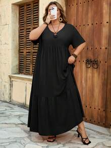 SHEIN CURVE+ Curve 尺码 US22 音乐节、海滨度假、波西米亚风长款沙滩度假连衣裙 波西米亚风夏季/乡村/海滩度假装/沙滩装/沙滩服饰 - 黑色 - 查看 9